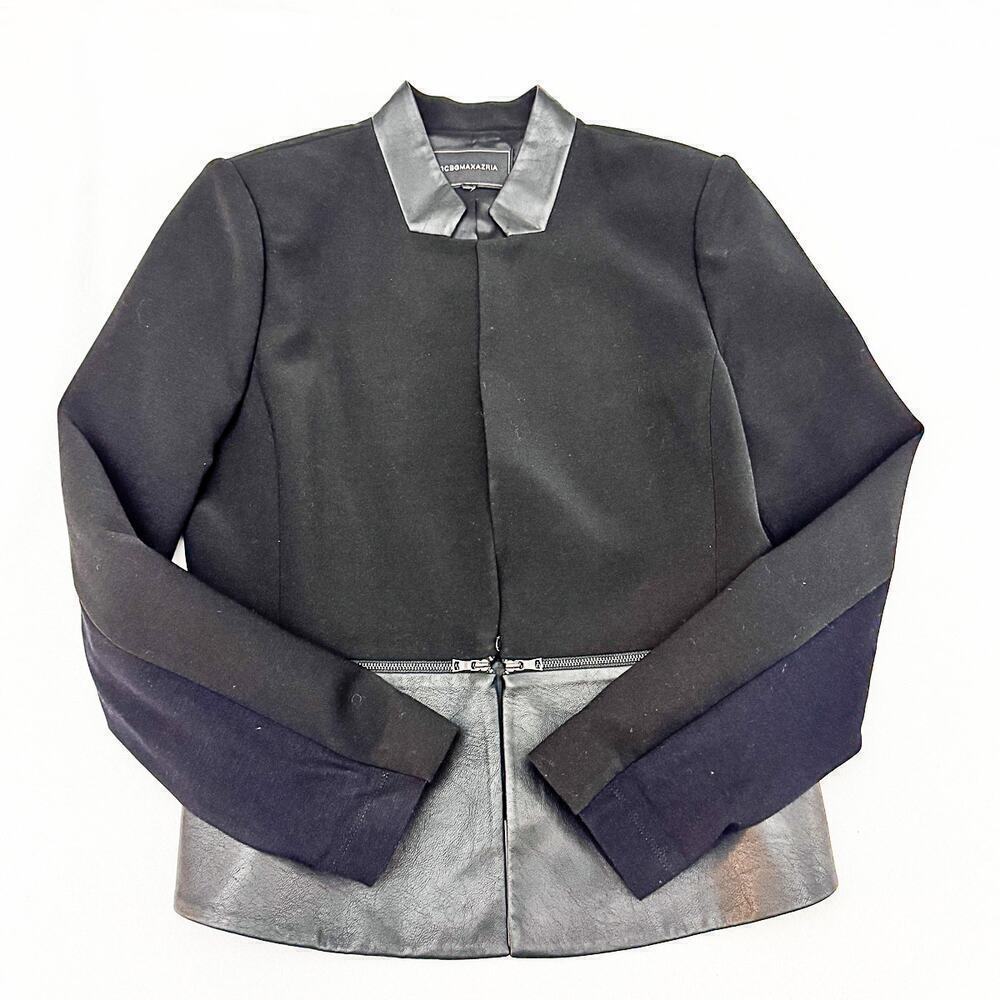 BCBG Barrett Black Leather Trimmed Blazer Size Medium